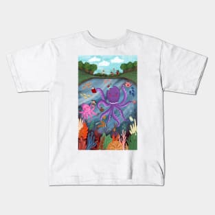 Underwater octopus mom and daughter Kids T-Shirt